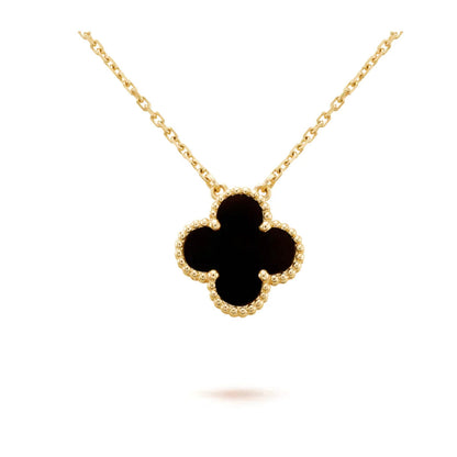 [Eterna Jewels]CLOVER 15MM BLACK ONYX SINGLE FLOWER NECKLACE