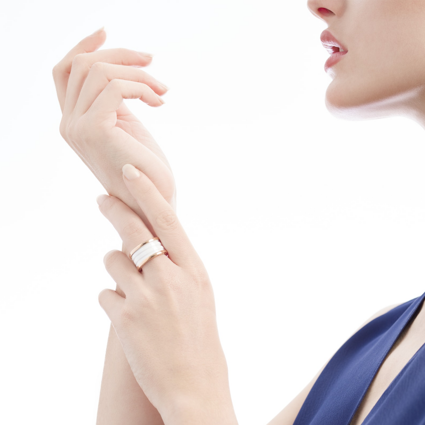 [Eterna Jewels]ZERO 1 FOUR-BAND LOOPS AND WHITE CERAMIC SPIRAL PINK GOLD RING