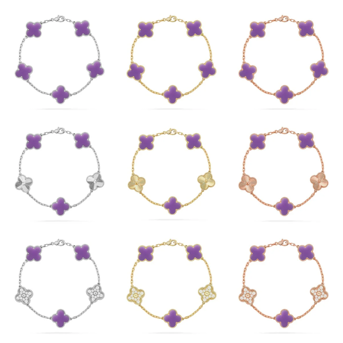 [Eterna Jewels]CLOVER 5 MOTIF LIGHT PURPLE BRACELET COLLECTION