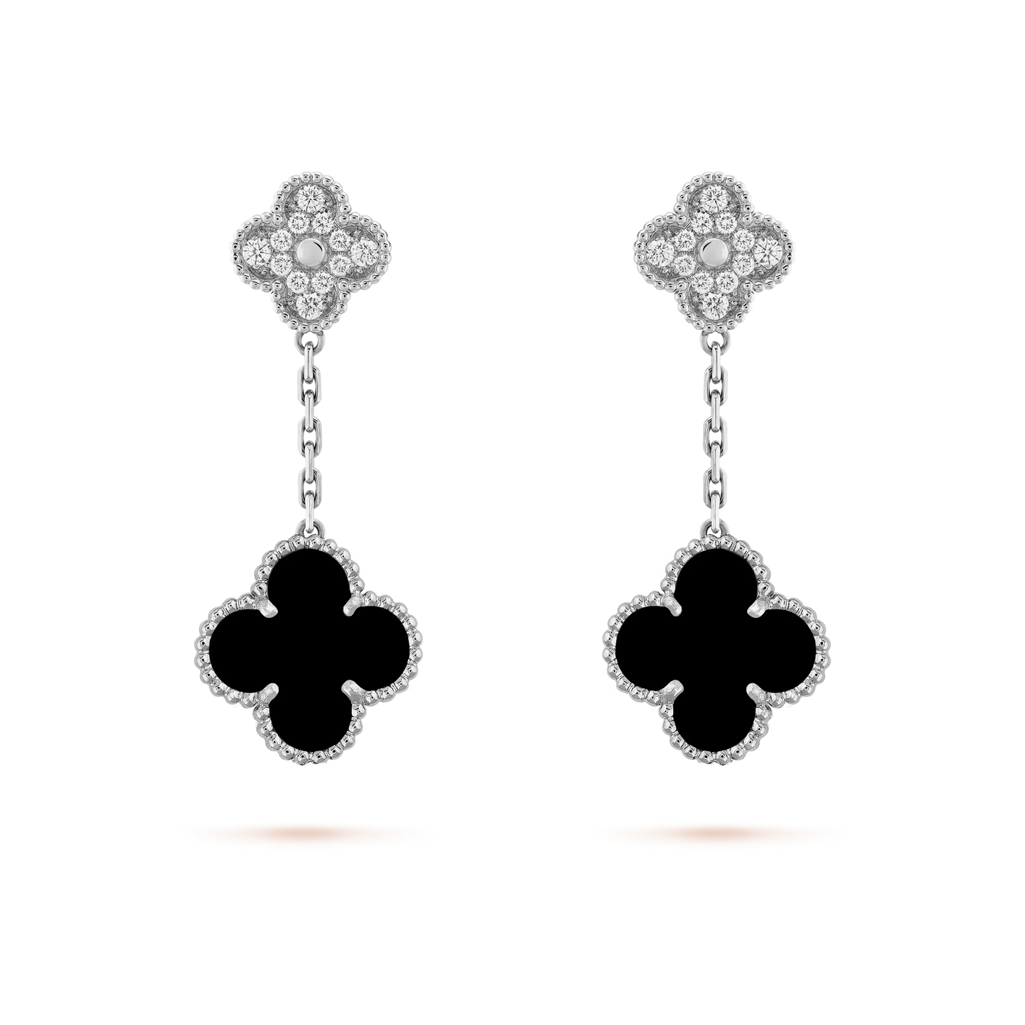 [Eterna Jewels]CLOVER 2 MOTIFS  DIAMOND ONYX EARRINGS SILVER