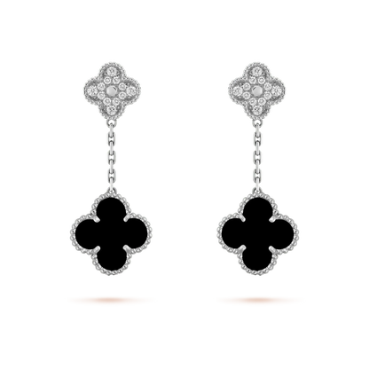 [Eterna Jewels]CLOVER 2 MOTIFS  DIAMOND ONYX EARRINGS SILVER