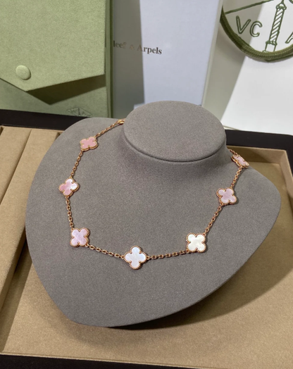 [Eterna Jewels Jewellery] Pink Necklace with Ten Clover Designs