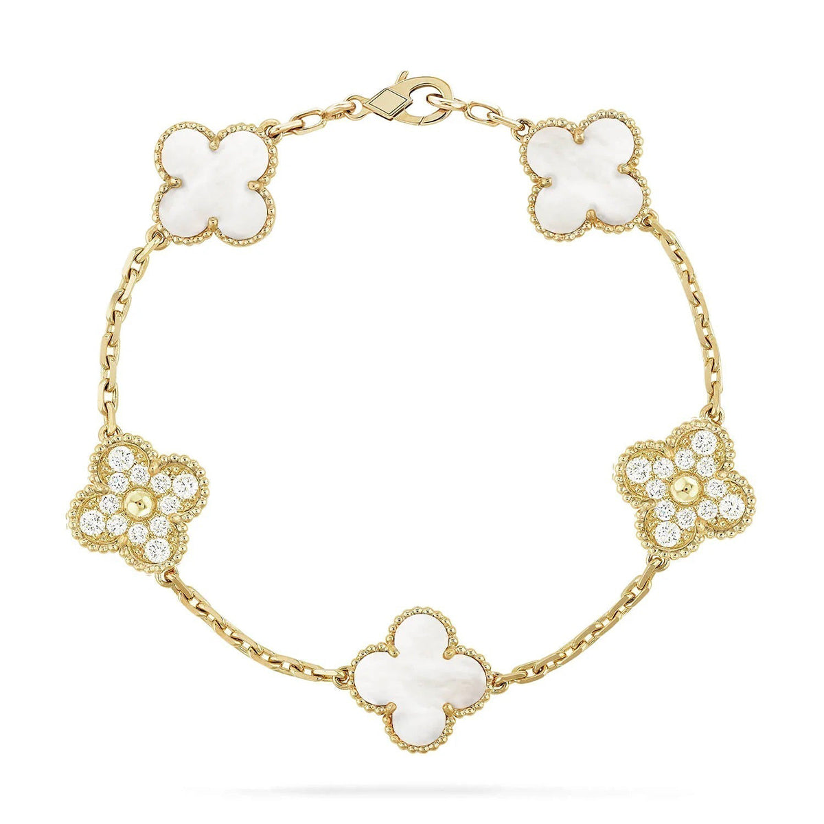 [Eterna Jewels]CLOVER WHITE PEARL MOP 5 MOTIF BRACELET COLLECTION