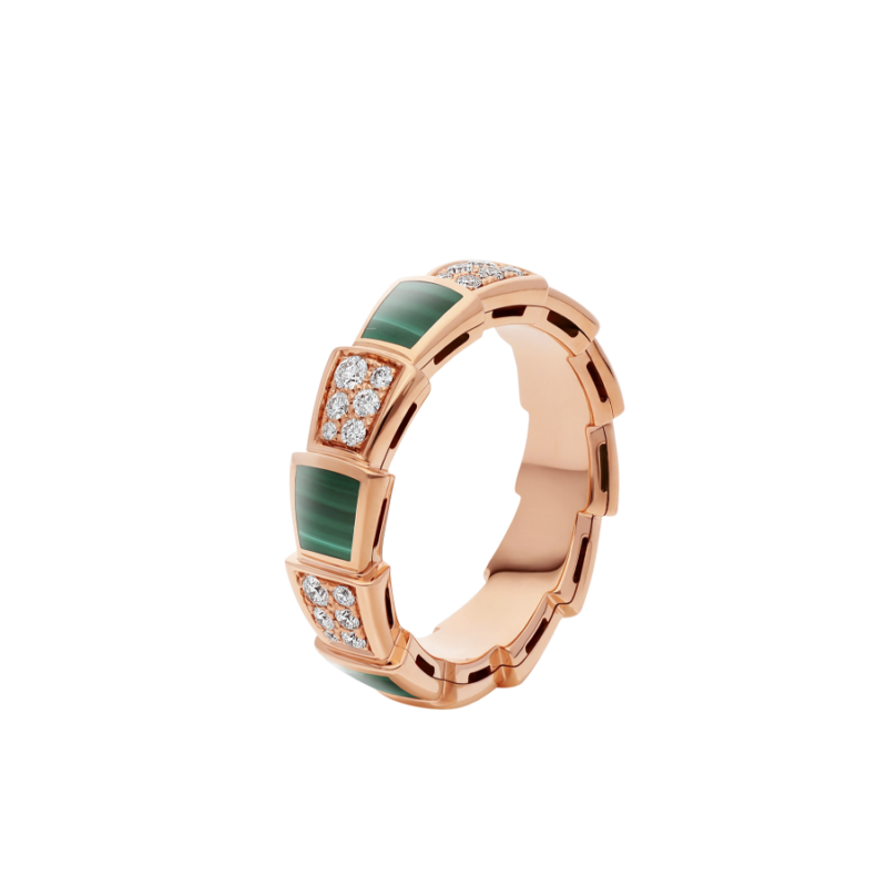 [Eterna Jewels]SERPENTI RING PINK GOLD MALACHITE DIAMOND PAVED 4MM