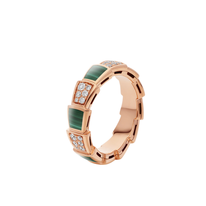 [Eterna Jewels]SERPENTI RING PINK GOLD MALACHITE DIAMOND PAVED 4MM