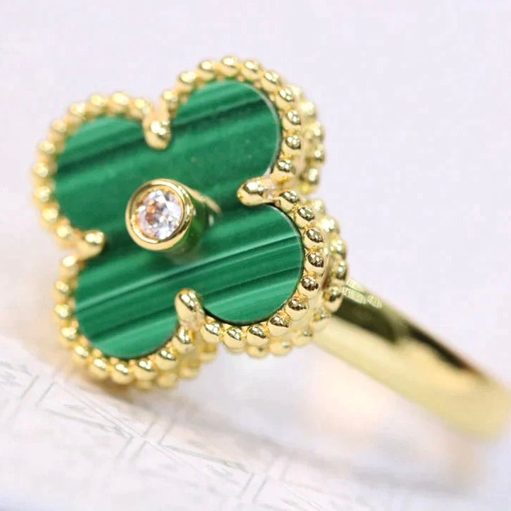 [Eterna Jewels]CLOVER MALACHITE RING GOLD DIAMOND