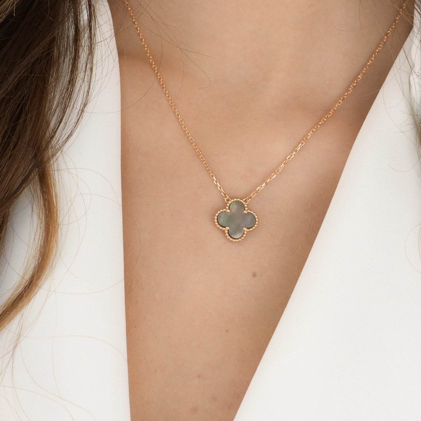 [Eterna Jewels]CLOVER 15MM  GRAY MOTHER OF PEARL NECKLACE