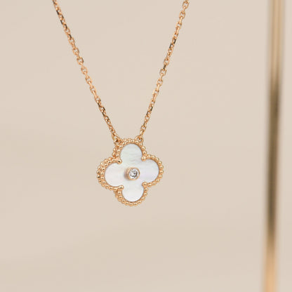 [Eterna Jewels]CLOVER 15MM DIAMOND WHITE FRITILLARIA NECKLACE