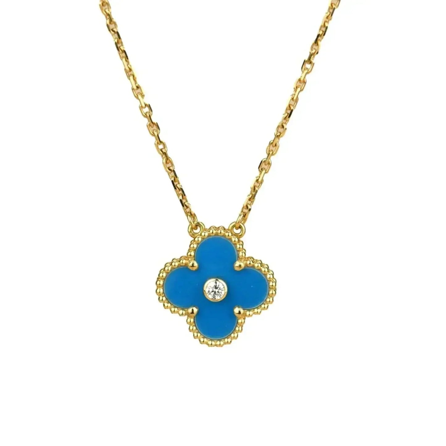 [Eterna Jewels]CLOVER 15MM DIAMOND AND BLUE AGATE NECKLACE