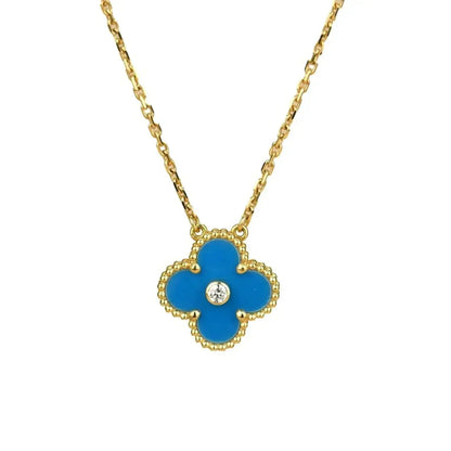 [Eterna Jewels]CLOVER 15MM DIAMOND AND BLUE AGATE NECKLACE