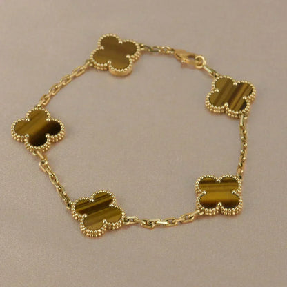 [Eterna Jewels] CLOVER 5 MOTIFS TIGER EYE BRACELET COLLECTION