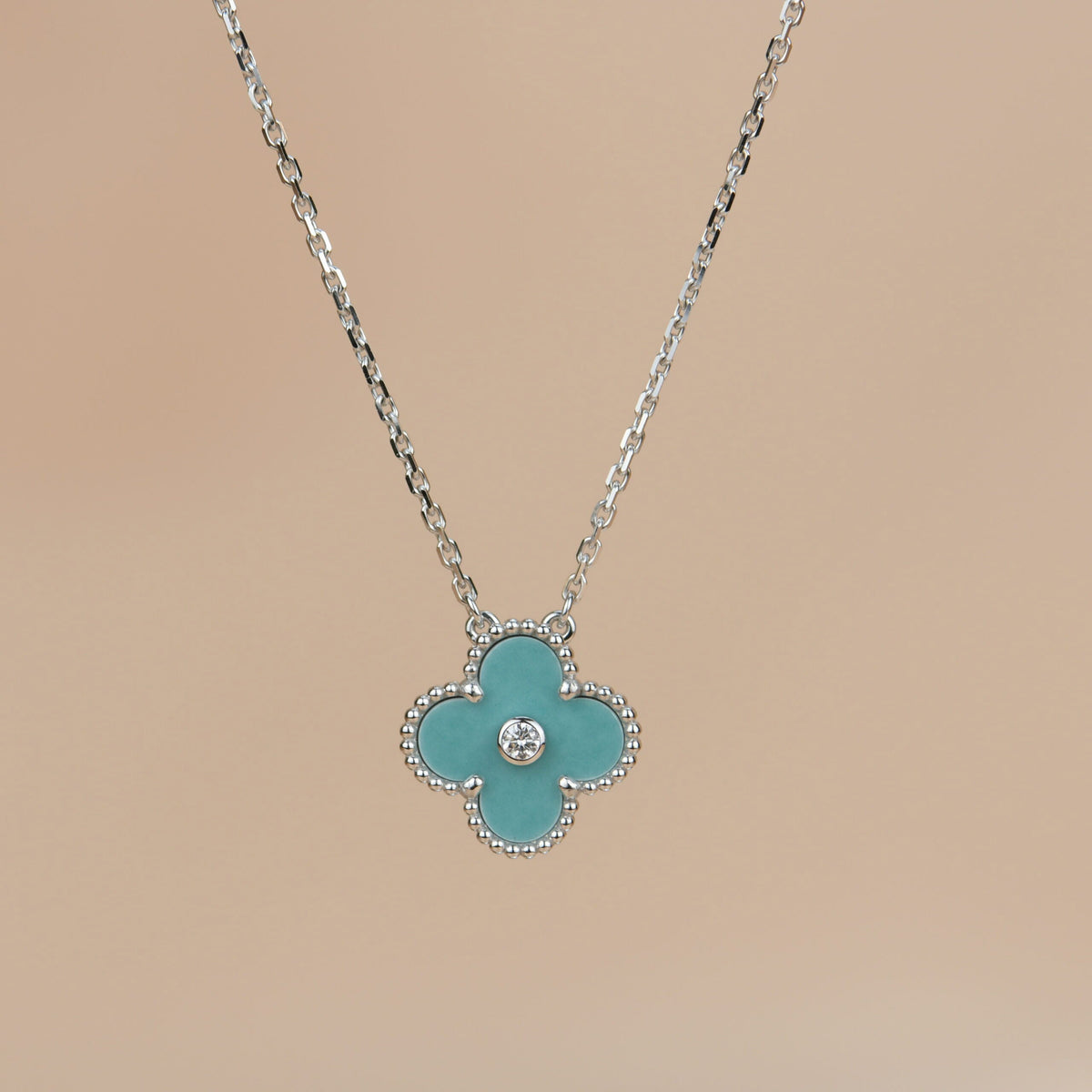 [Eterna Jewels]CLOVER 15MM DIAMOND SVRES PORCELAIN  NECKLACE SILVER