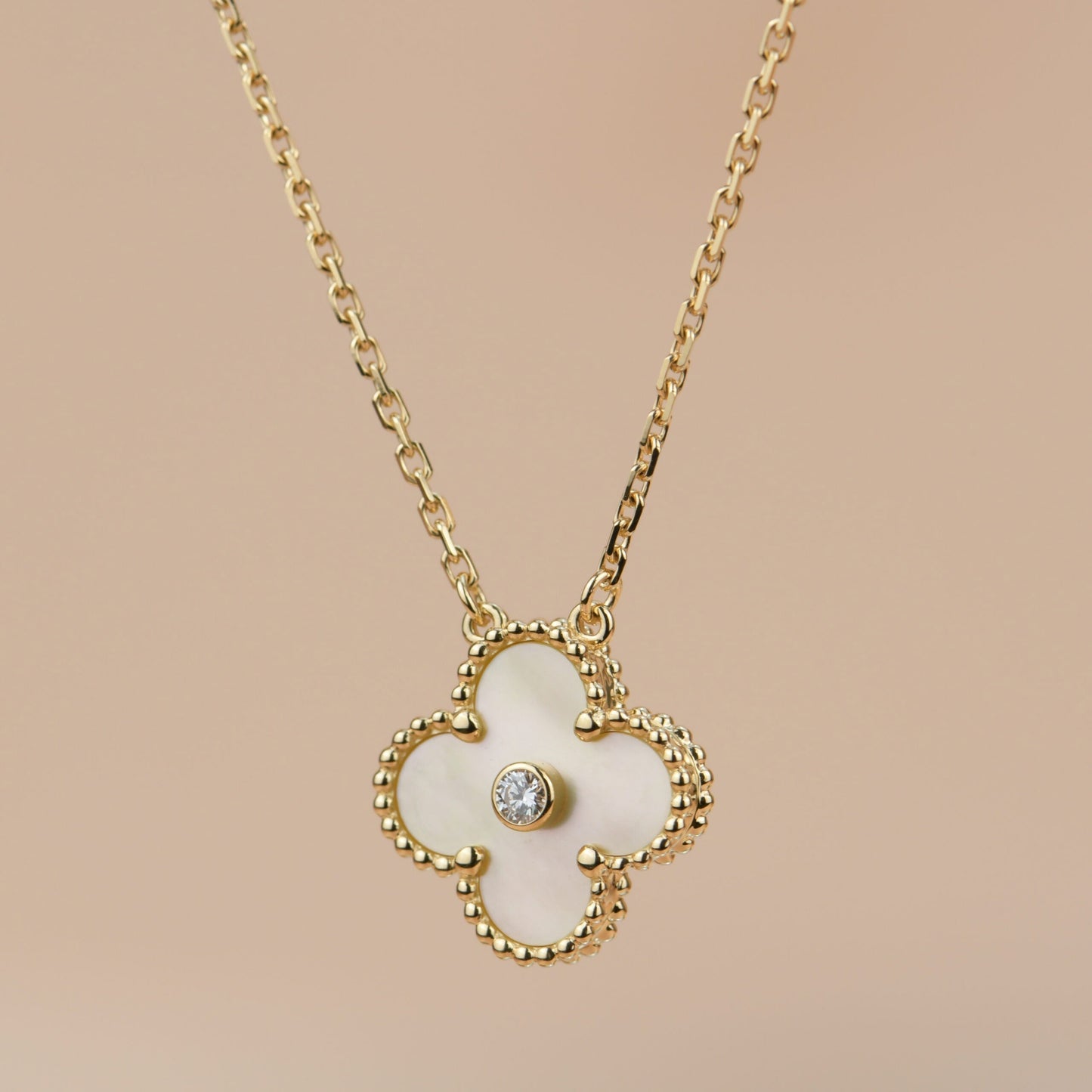 [Eterna Jewels]CLOVER 15MM DIAMOND GOLD MOTHER OF PEARL NECKLACE