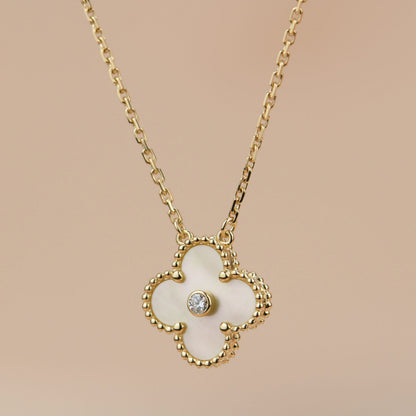 [Eterna Jewels]CLOVER 15MM DIAMOND GOLD MOTHER OF PEARL NECKLACE
