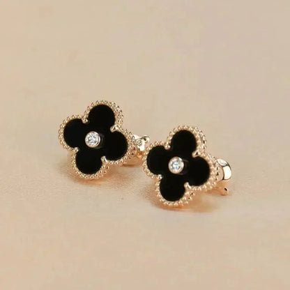[Eterna Jewels]CLOVER MEDIUM 1 MOTIFS ONYX DIAMOND EARRINGS