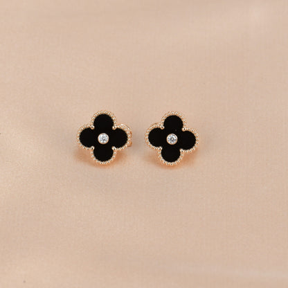 [Eterna Jewels]CLOVER MEDIUM 1 MOTIFS ONYX DIAMOND EARRINGS
