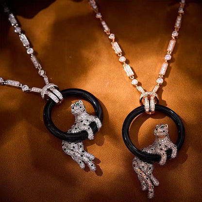 [Eterna Jewels]NEW BLACK CIRCLE PANTHER FULL DIAMOND NECKLACE