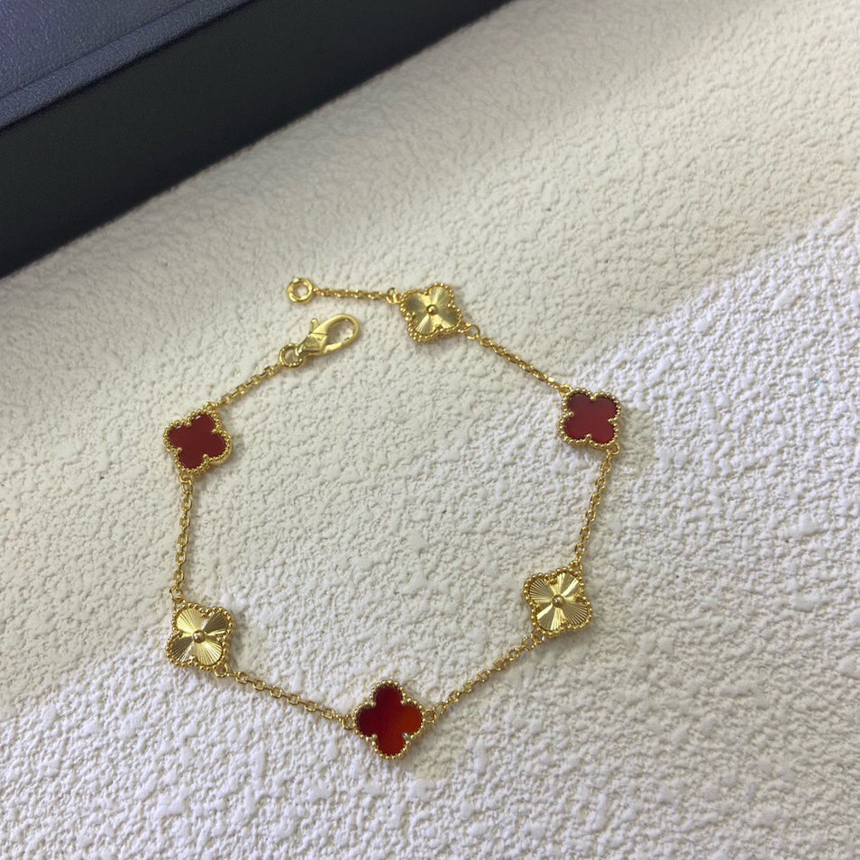 [Eterna Jewels]CLOVER 6 MOTIF RED AGATE LASER BRACELET