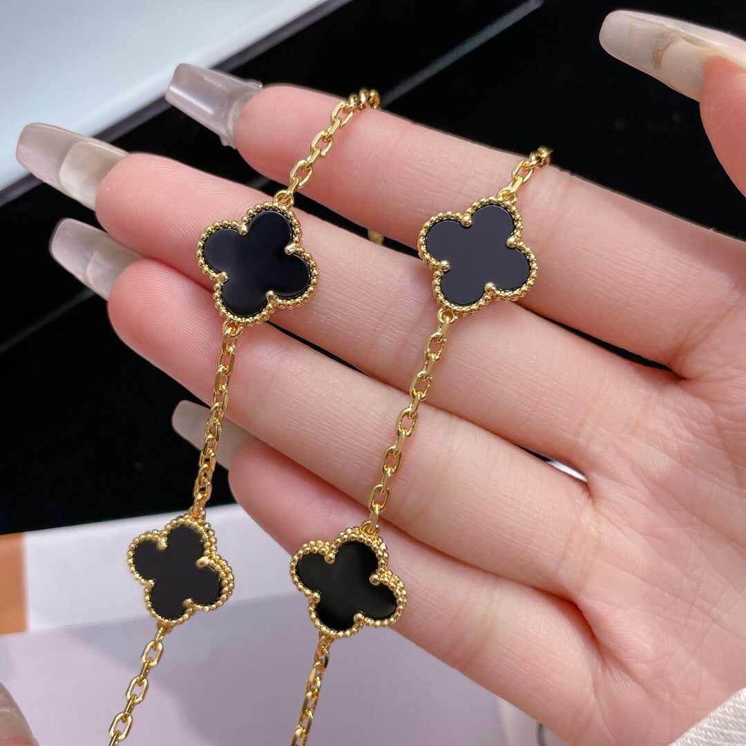 [Eterna Jewels]CLOVER 10 MOTIFS ONYX NECKLACE