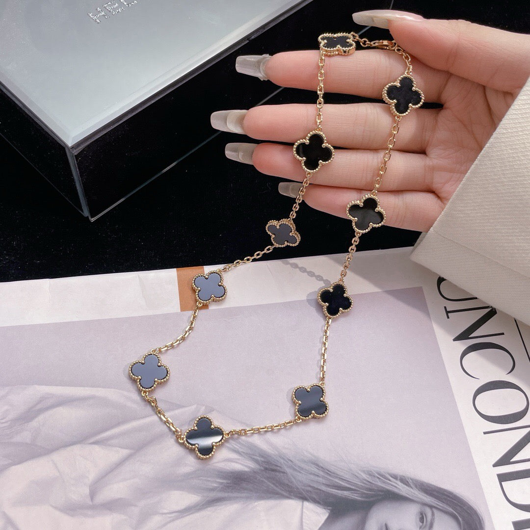 [Eterna Jewels]CLOVER 10 MOTIFS ONYX NECKLACE