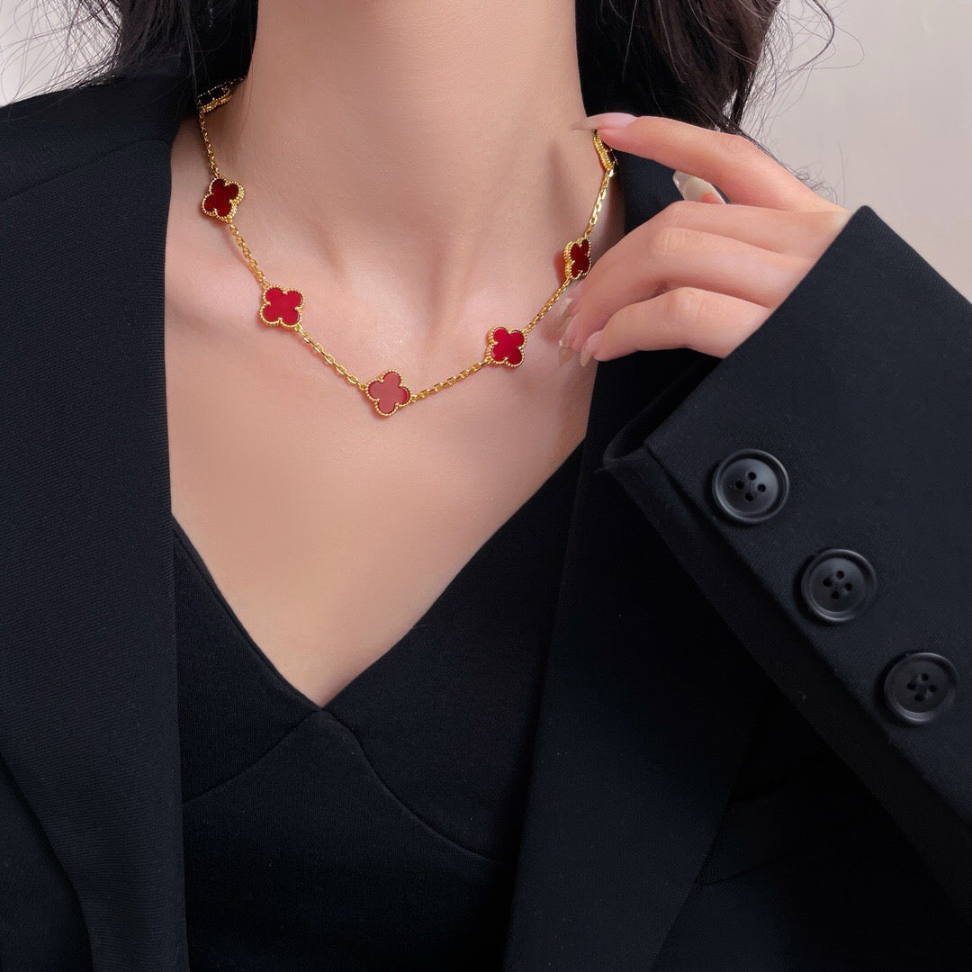 [Eterna Jewels]CLOVER 10 MOTIFS CARNELIAN NECKLACE