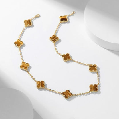 [Eterna Jewels]CLOVER 10 MOTIFS TIGER EYE NECKLACE