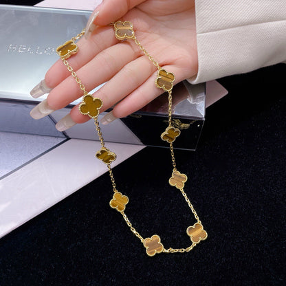 [Eterna Jewels]CLOVER 10 MOTIFS TIGER EYE NECKLACE