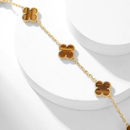 [Eterna Jewels]CLOVER 10 MOTIFS TIGER EYE NECKLACE