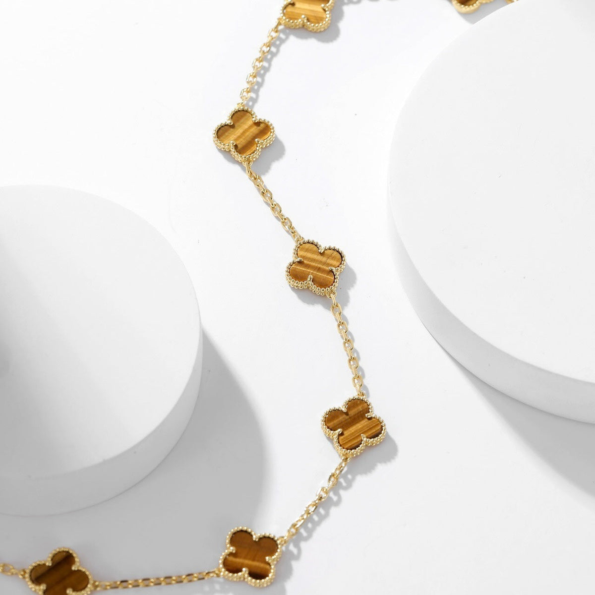 [Eterna Jewels]CLOVER 10 MOTIFS TIGER EYE NECKLACE