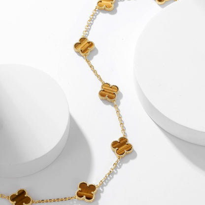 [Eterna Jewels]CLOVER 10 MOTIFS TIGER EYE NECKLACE