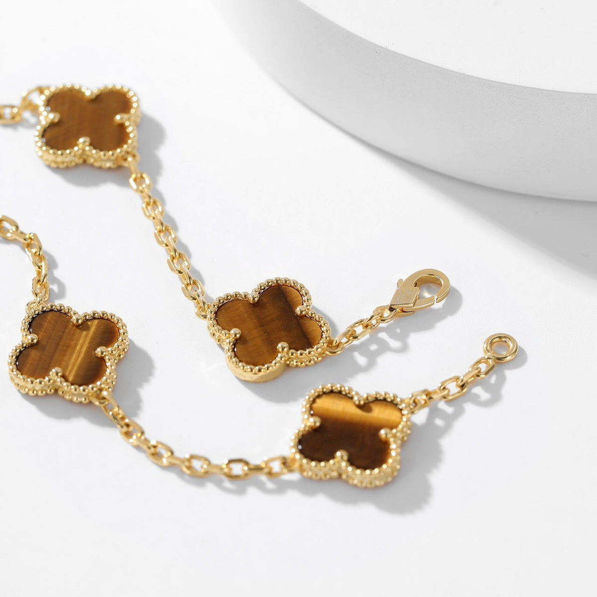 [Eterna Jewels]CLOVER 10 MOTIFS TIGER EYE NECKLACE