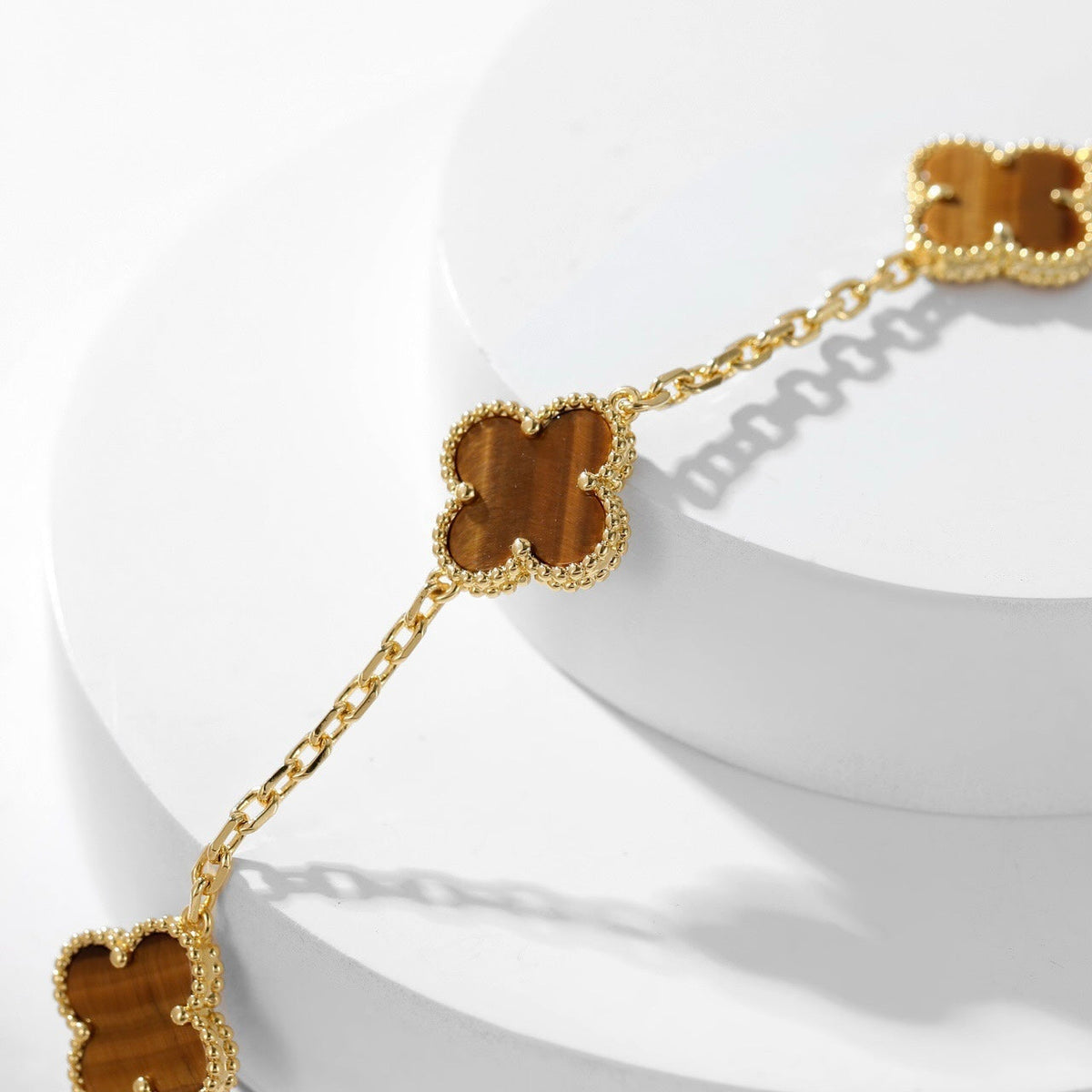 [Eterna Jewels]CLOVER 10 MOTIFS TIGER EYE NECKLACE