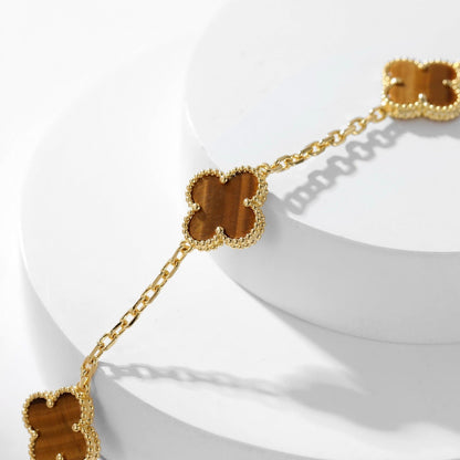 [Eterna Jewels]CLOVER 10 MOTIFS TIGER EYE NECKLACE