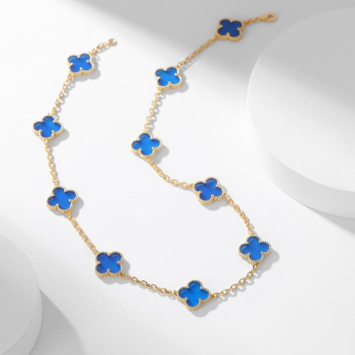 [Eterna Jewels]CLOVER 10 MOTIFS BLUE AGATE NECKLACE