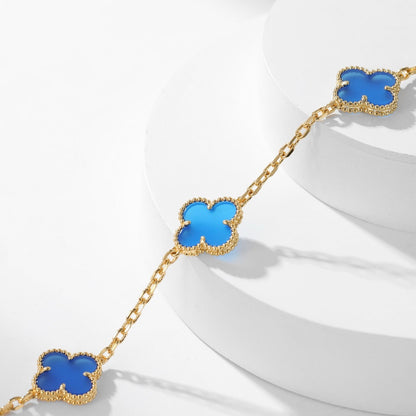 [Eterna Jewels]CLOVER 10 MOTIFS BLUE AGATE NECKLACE