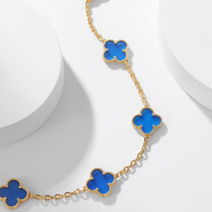 [Eterna Jewels]CLOVER 10 MOTIFS BLUE AGATE NECKLACE