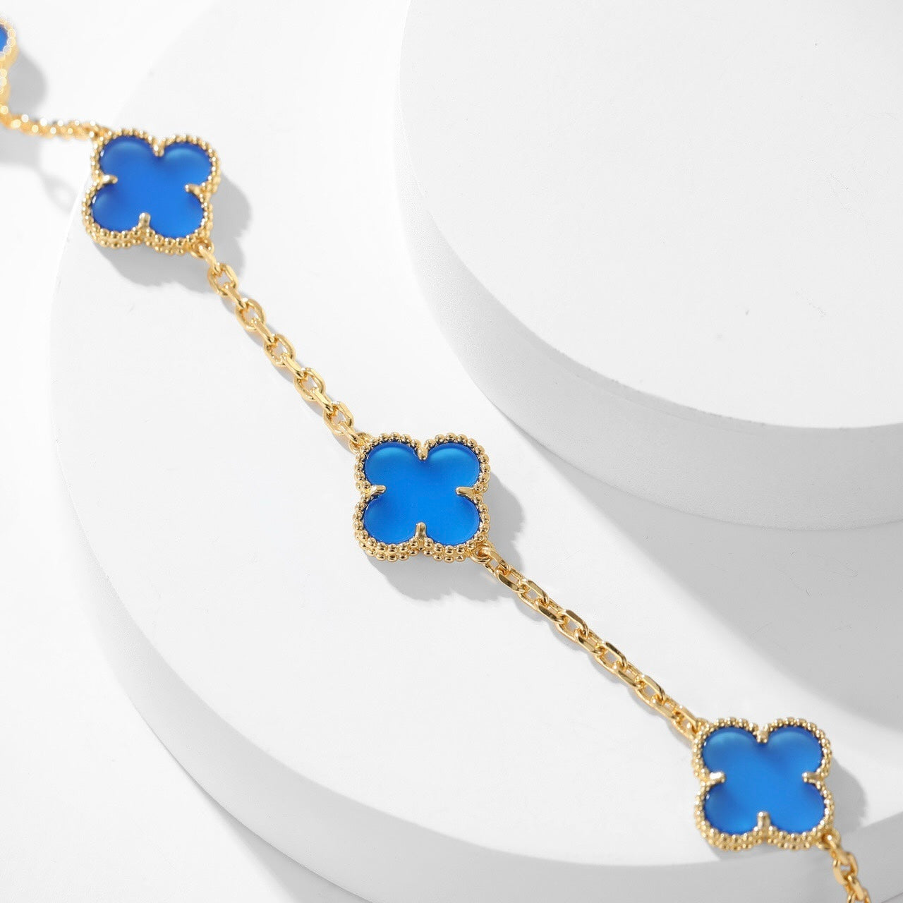 [Eterna Jewels]CLOVER 10 MOTIFS BLUE AGATE NECKLACE