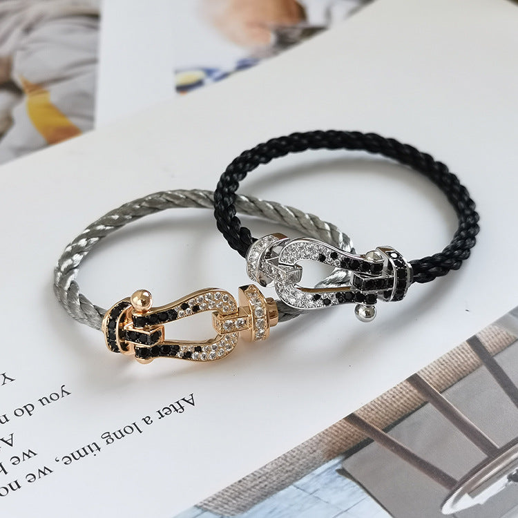 [Eterna Jewels]FORCE LARGE HORSESHOE BLACK WHITE DIAMOND BRACELET ROSE GOLD