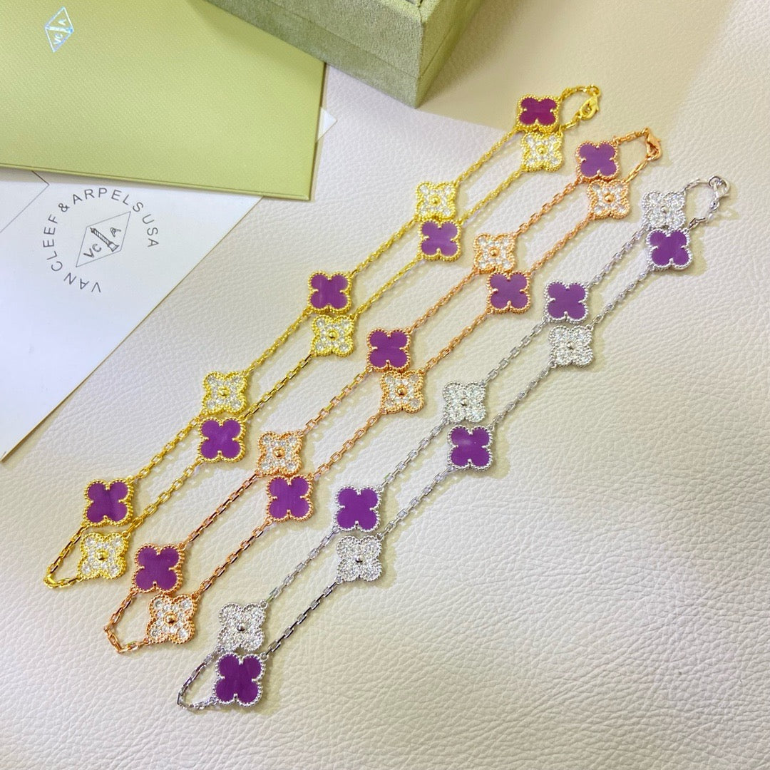[Eterna Jewels Jewelry]CLOVER 10 MOTIFS  PURPLE VIOLET DIAMOND NECKLACE