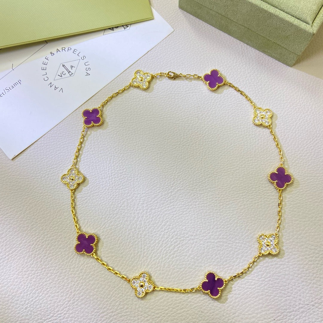 [Eterna Jewels Jewelry]CLOVER 10 MOTIFS  PURPLE VIOLET DIAMOND NECKLACE