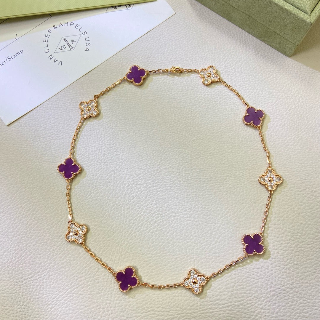 [Eterna Jewels Jewelry]CLOVER 10 MOTIFS  PURPLE VIOLET DIAMOND NECKLACE