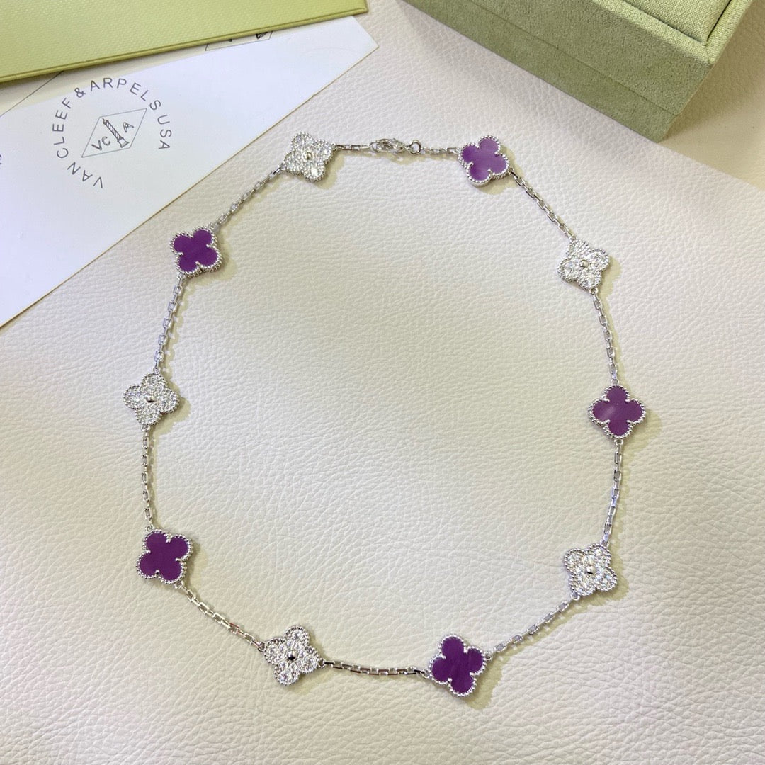 [Eterna Jewels Jewelry]CLOVER 10 MOTIFS  PURPLE VIOLET DIAMOND NECKLACE