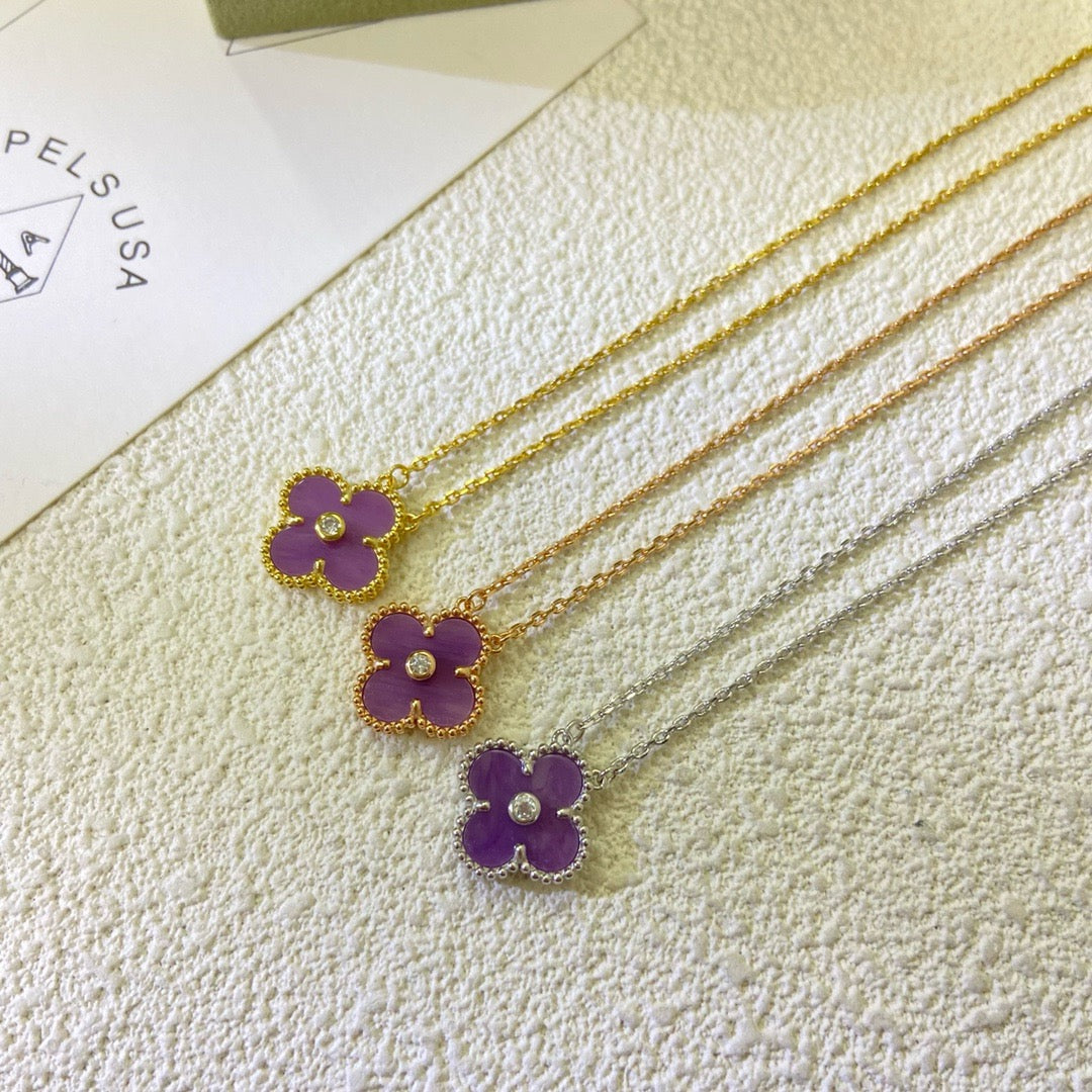 [Eterna Jewels Jewelry]CLOVER 15MM DIAMOND  PURPLE VIOLET NECKLACE