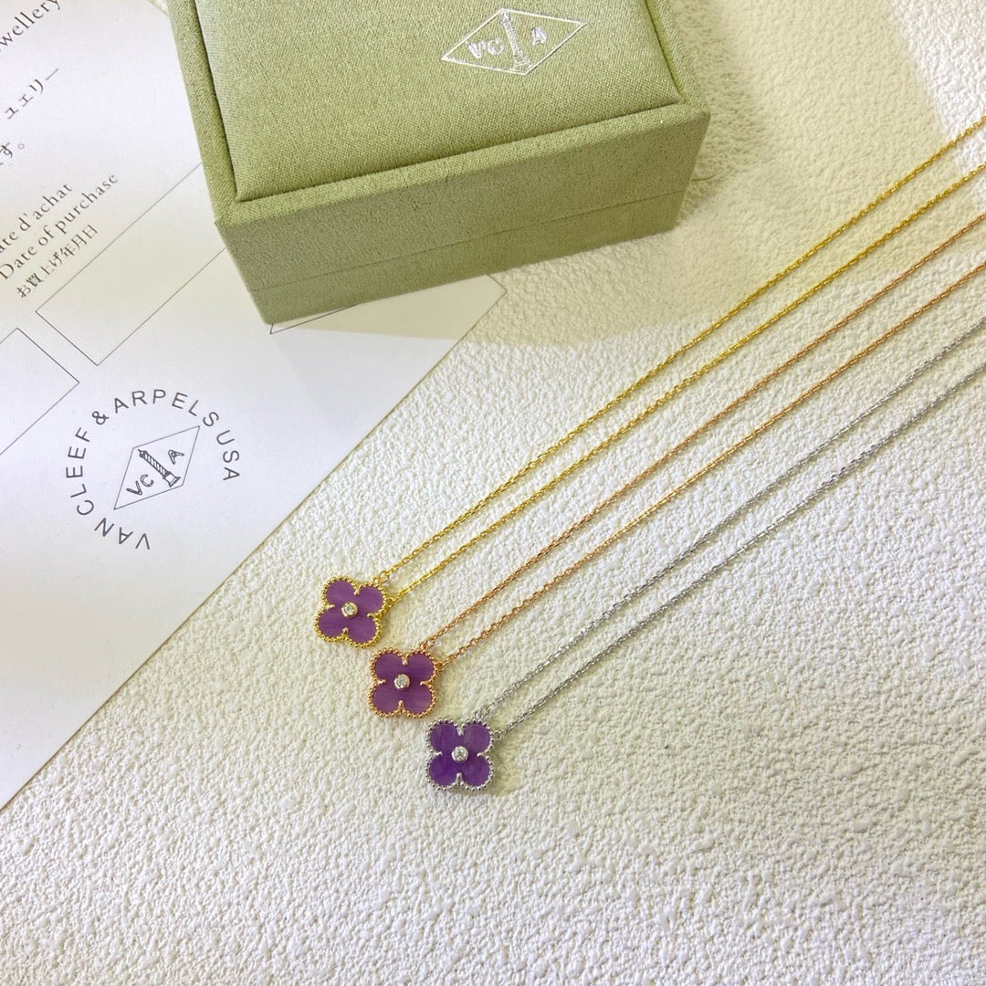 [Eterna Jewels Jewelry]CLOVER 15MM DIAMOND  PURPLE VIOLET NECKLACE