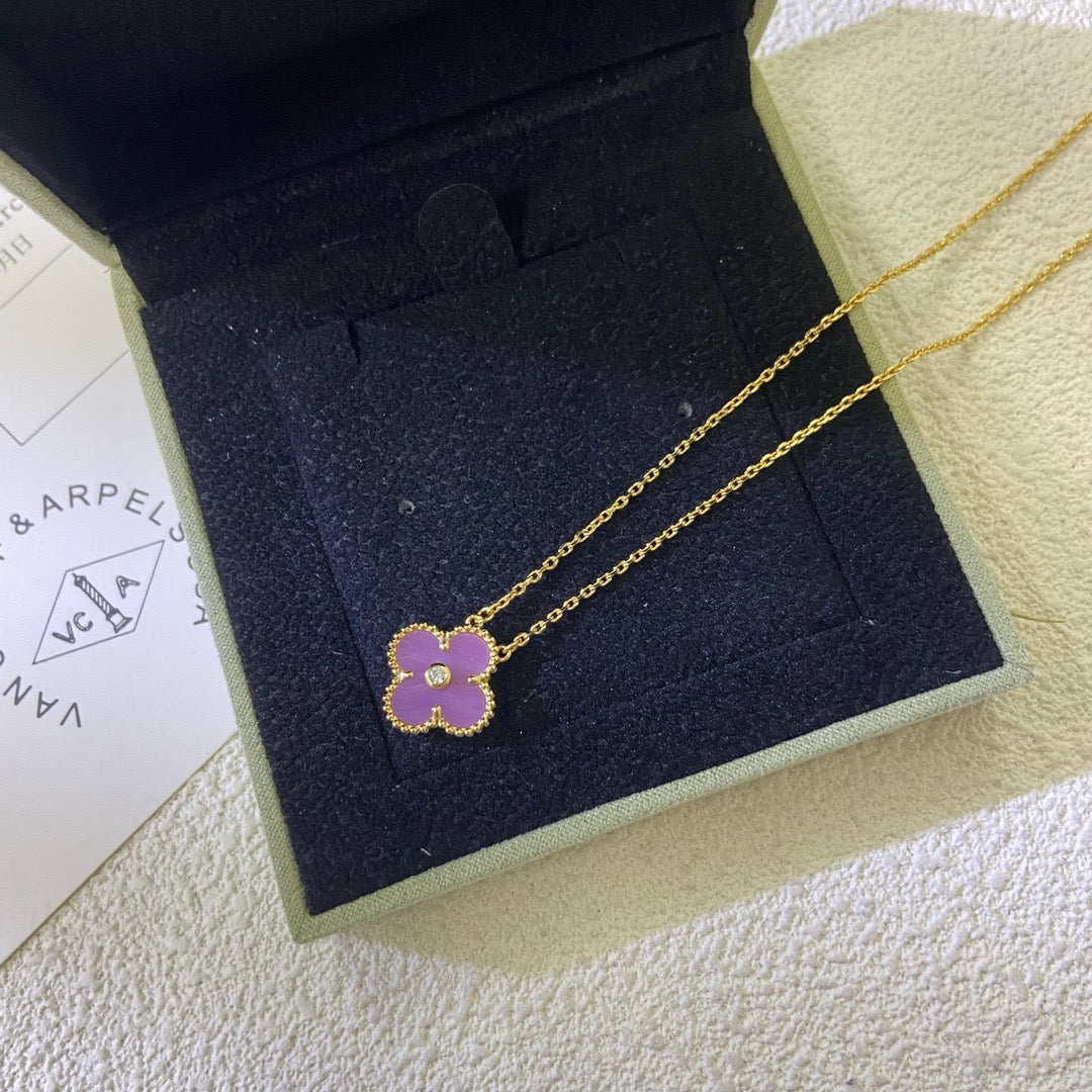 [Eterna Jewels Jewelry]CLOVER 15MM DIAMOND  PURPLE VIOLET NECKLACE