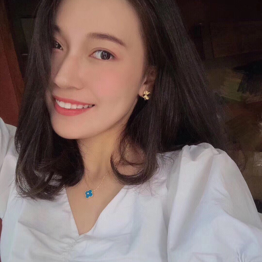 [Eterna Jewels]CLOVER 15MM DIAMOND AND BLUE AGATE NECKLACE