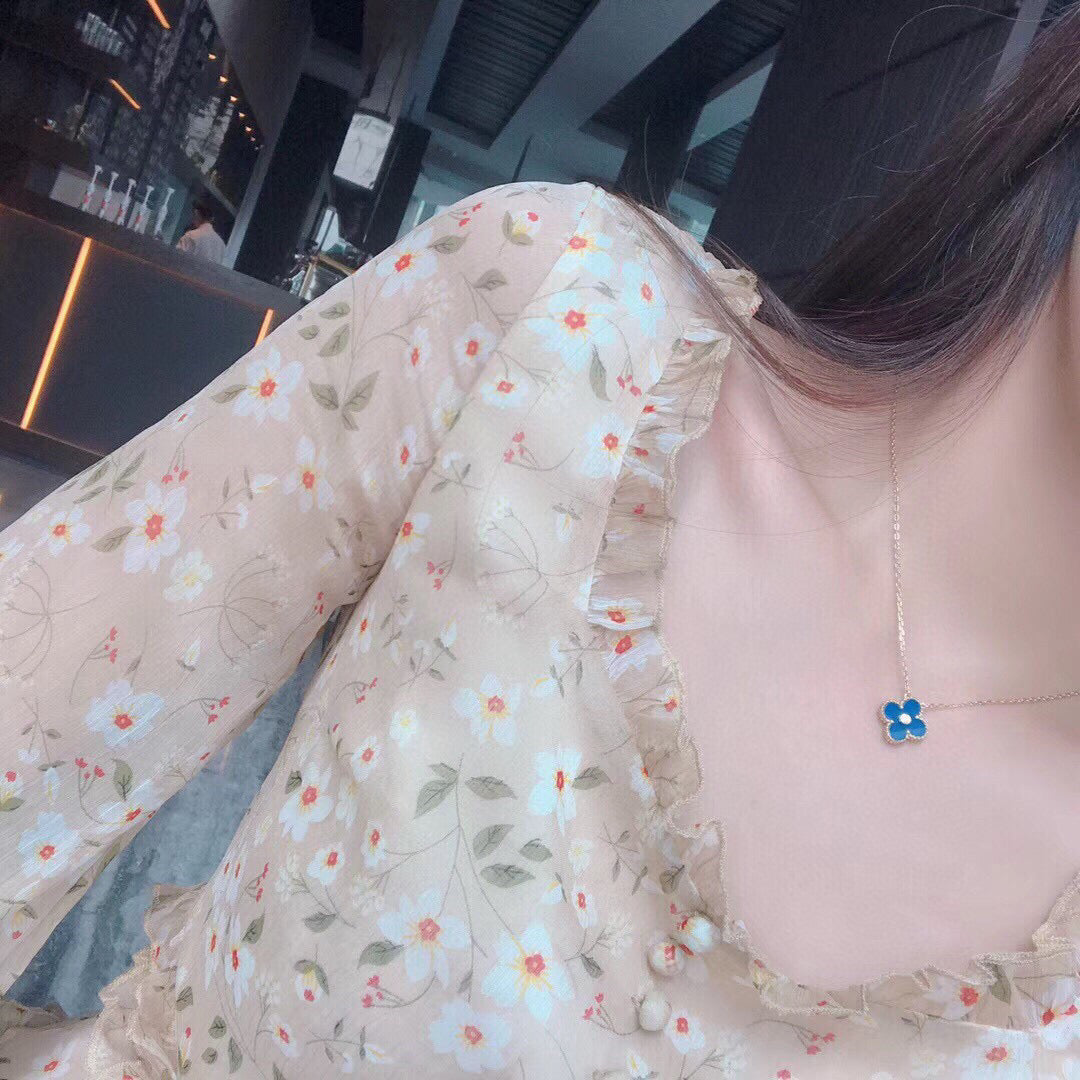 [Eterna Jewels]CLOVER 15MM DIAMOND AND BLUE AGATE NECKLACE