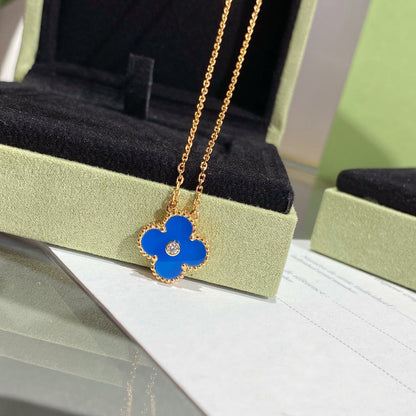[Eterna Jewels]CLOVER 15MM DIAMOND AND BLUE AGATE NECKLACE