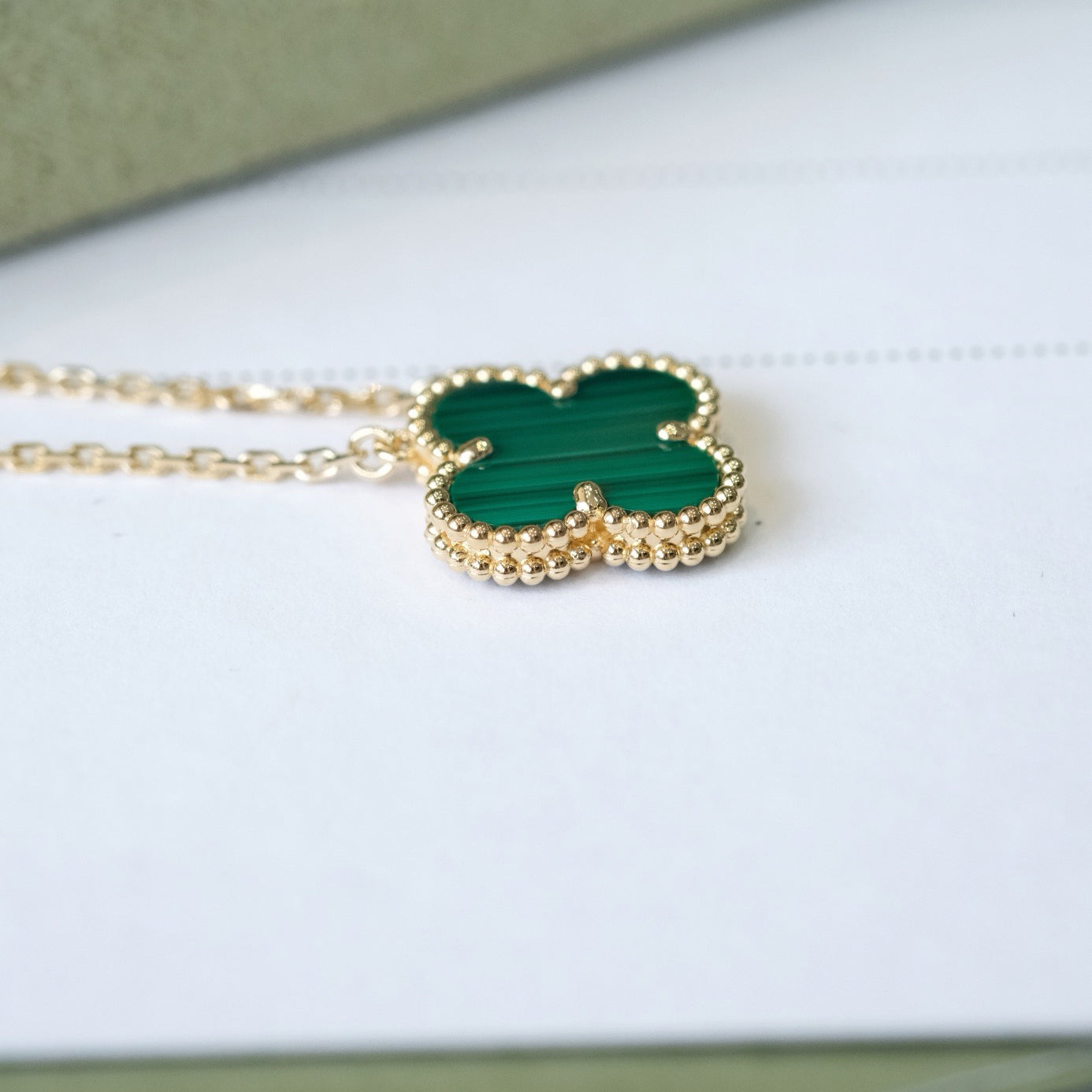 [Eterna Jewels]CLOVER 15MM MALACHITE SINGLE FLOWER  NECKLACE