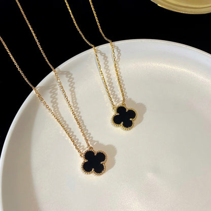 [Eterna Jewels]CLOVER 15MM BLACK ONYX SINGLE FLOWER NECKLACE
